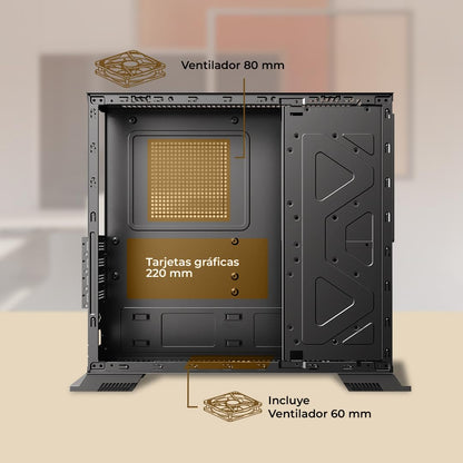 Acteck AC-943079 Gabinete Mini Torre Slim Onex GS455/Max MB Micro ATX/Fuente SFX 500 W/12.7 L/ 3X USB 2.0 + 1 USB 3.0 + 1 USB Tipo C 3.0 + 1x Mic + 1x Audio/Lector de Tarjetas SD/Full Metalico