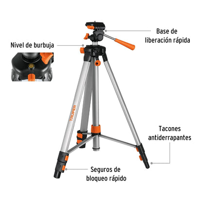 Truper NL-TRI-150, Tripié telescópico para nivel láser, altura máxima 1.45 m