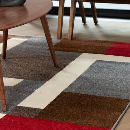 Livingreen Tapete para Sala de la colección Tenerife Color Gris/Rojo Perfecto para Sala, Comedor o recámara con Tejido Mediano y Medidas de 160 x 225 cm (Gris/Rojo)