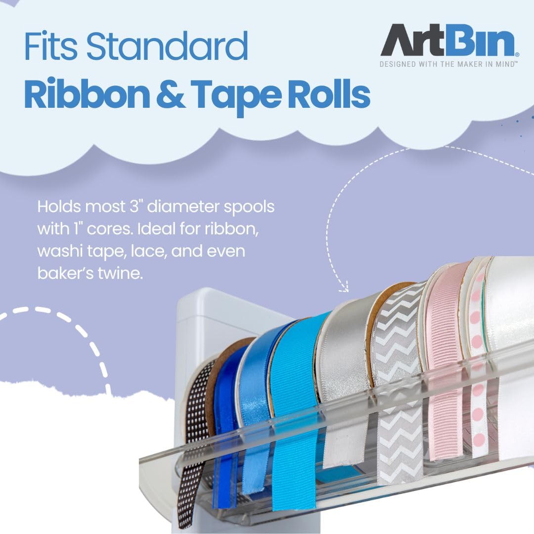 ArtBin 6870RSR Estante de almacenamiento de cinta | Sostiene bocinas de cinta para salas de manualidades y envoltorio de regalos, uso en pared o mesa, estante duradero, blanco