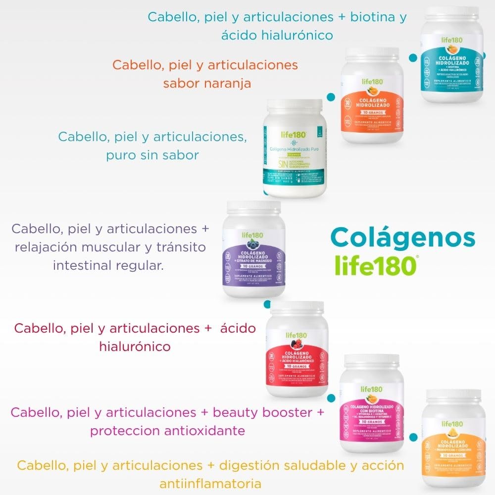 Life180 Dúo Colágeno Hidrolizado Biotina y Vitamina E Sabor Naranja Pack de 2