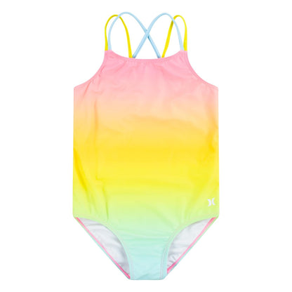 Hurley Traje de Baño de una Pieza con Espalda Cruzada para Niña - 14 - Rosado Flamingo