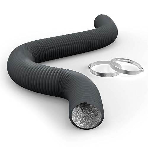 iPower Manguera de ventilación flexible de 3 pulgadas, 8 pies, 4 capas de protección de conductos de aluminio, para HVAC, calefacción, ventilación y escape, 2 abrazaderas incluidas, gris