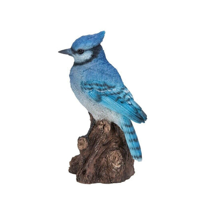 Hi-Line Gift Motion Activated Singing Blue Jay de pie en tocón