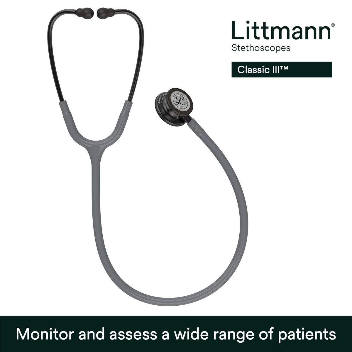 3M Littmann Estetoscopio Classic III, Manguera Color Gris, Acabado Humo, 69 cm (Modelo 5873)