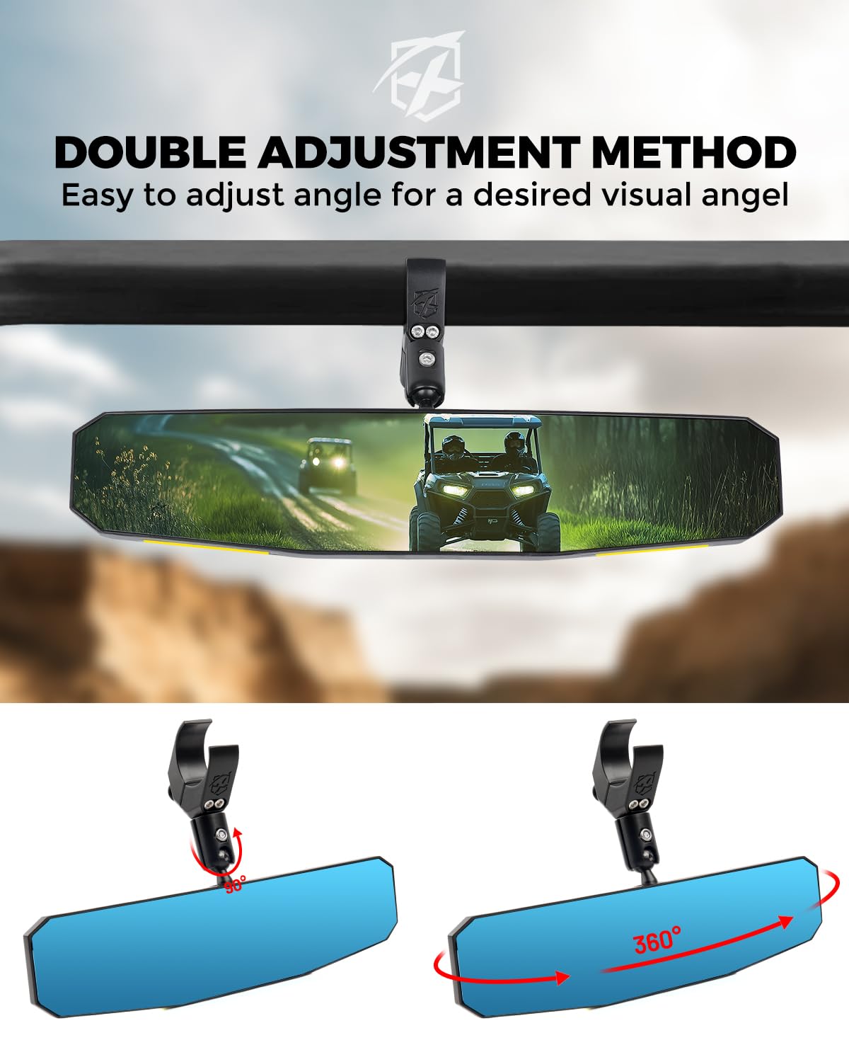 Xprite - Espejo retrovisor UTV de 13 pulgadas, espejo central SXS UTV con luces interiores, abrazadera de aluminio ajustable para montaje de 1.5 a 2 pulgadas, compatible con Polaris