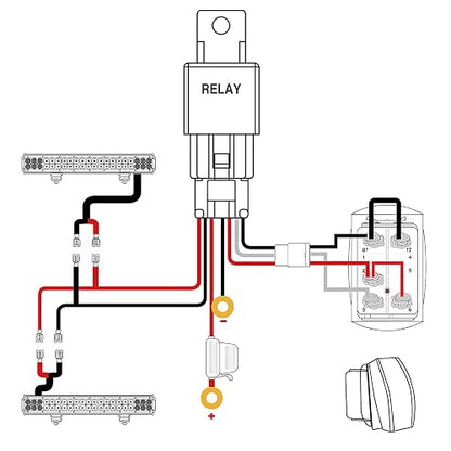 Nilight Barra de luz LED Arnés de cableado Kit 14 AWG Heavy Duty 12 V interruptor láser de 5 pines On Off Interruptor impermeable relé de potencia hoja fuse-2 Leads, 2 años de garantía
