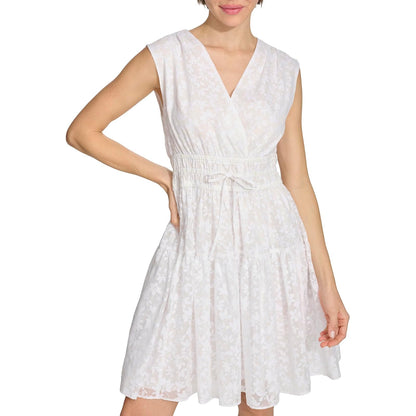 Tommy Hilfiger Sleeveless V-Neck Petal Burnout Fit & Flare Mini Dress Vestido Mujer