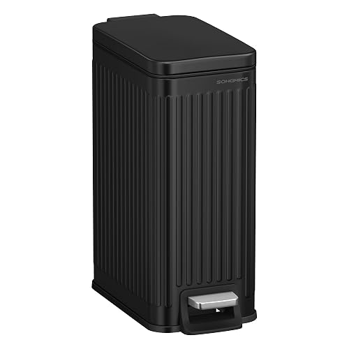 SONGMICS Cubo de Basura para Baño, 6 L, con Tapa, Acero Inoxidable | Basurero Delgado para Espacios Pequeños, Negro, Colección PATIA MLTB563B02