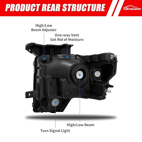 Adcarlights Faros Delanteros para Ford F-150 2009-2014, Carcasa Negra, Lente Transparente, Par