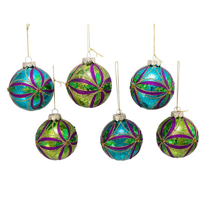 Kurt S. Adler Kurt Adler - Bola de Navidad de Vidrio de 80 mm, Adorno de Caja de 6 Piezas, Azul, Verde, Dorado, Morado, 6 Unidades