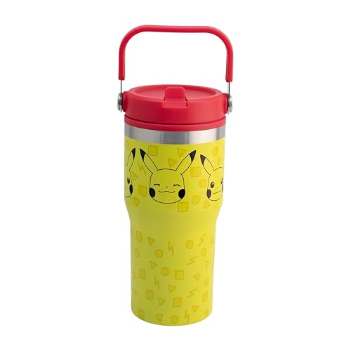 Funkids - Termo doble pared, con asa superior Pokemon 650ML. | Diseño Pikachu, amarillo vibrante, asa roja ergonómica