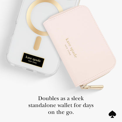 Kate Spade New York Devin - Tarjetero magnético con cierre, color rosa gis | Elegante portafolios para teléfono – Compatible con teléfonos y fundas MagSafe – portafolios MagSafe desmontable para iPhone