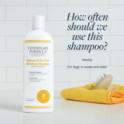 Veterinary Formula Clinical Care - Champú para perros con avena y aceite de árbol de té, 16 onzas, champú medicado suave de acción rápida para perros