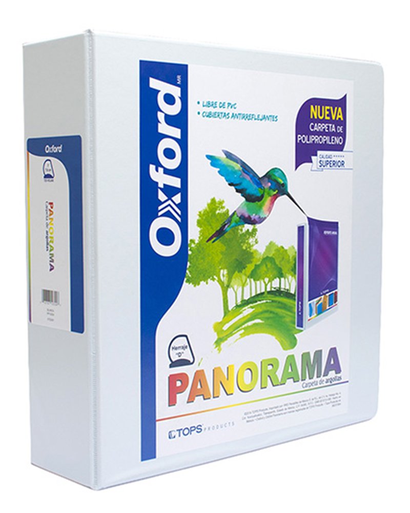 Oxford PP10304 Carpeta de Argollas Panorama Tamaño Carta con Polipropileno, Herraje "D" de 3", Color Blanca