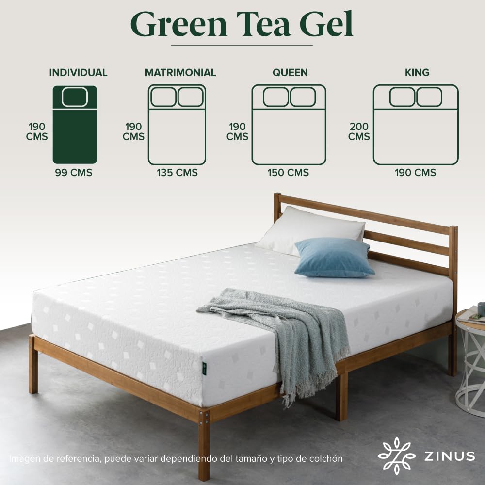 Zinus Comfort | Colchón Individual de Memory Foam de 25 cm de Grosor con Gel Refrescante y con Esencia de Té Verde | Garantía de 10 años