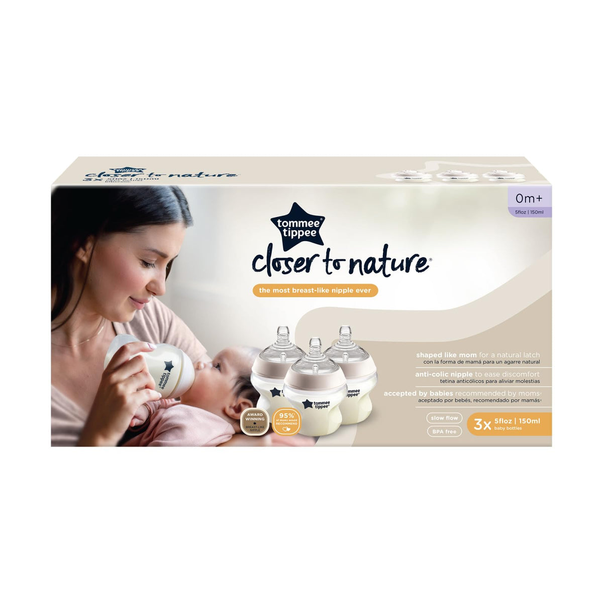 Tommee Tippee Closer to Nature - Botella para bebé, 3 unidades, 3 unidades