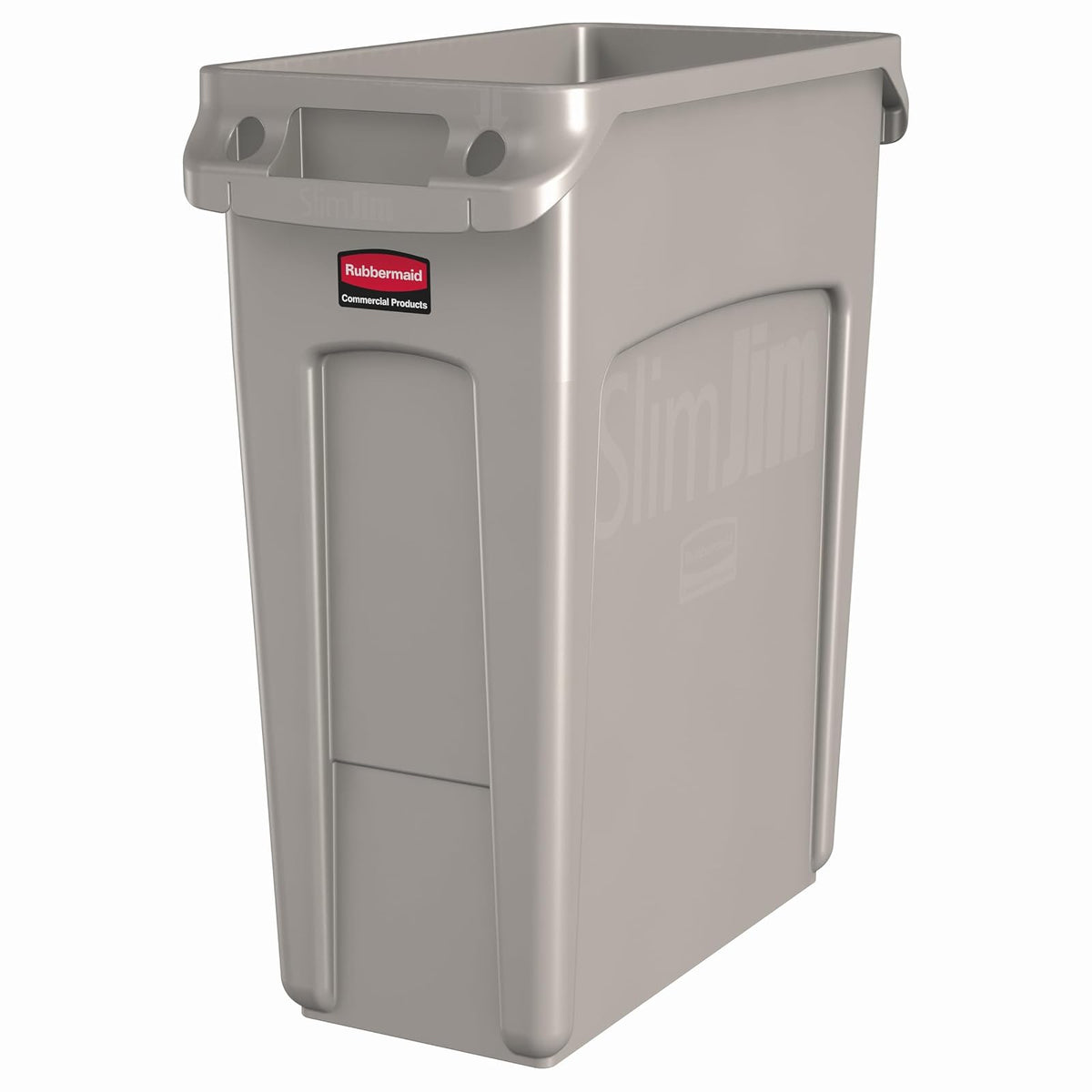 Rubbermaid Commercial Products Slim Jim® – Contenedor de Basura de Alta Resistencia, Bote con Canales de Ventilación y Cinchos para Fácil Extracción de Bolsas, Capacidad de 61 L, Beige 1971259