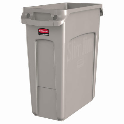Rubbermaid Commercial Products Slim Jim® – Contenedor de Basura de Alta Resistencia, Bote con Canales de Ventilación y Cinchos para Fácil Extracción de Bolsas, Capacidad de 61 L, Beige 1971259