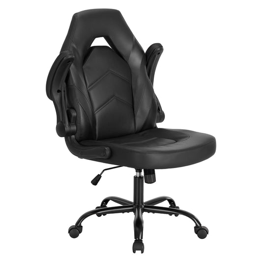 Sweetcrispy - Silla de computadora para Juegos de computadora, Soporte Lumbar ergonómico Grande con reposabrazos abatible y Ruedas giratorias de 360°, Piel sintética Ajustable en Altura para el hogar