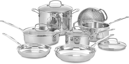 Cuisinart Batería de Cocina 11 Piezas Acero Inoxidable Chef's Classic | Acero inoxidbale con Aluminio encapsulado para calor uniforme, Mangos frescos, Compatible con inducción, Tapas de vidrio