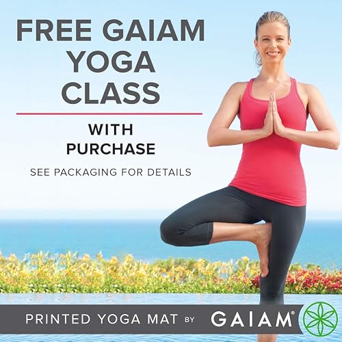 Gaiam - Tapete de yoga de 5 mm de grosor. Impresión premium gruesa, antideslizante, tapete de ejercicio y fitness, para todo tipo de yoga, pilates y entrenamientos de piso (173 cm x 61 cm x 5 mm)