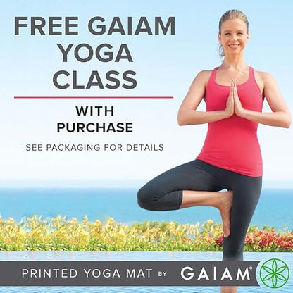 Gaiam - Tapete de yoga de 5 mm de grosor. Impresión premium gruesa, antideslizante, tapete de ejercicio y fitness, para todo tipo de yoga, pilates y entrenamientos de piso (173 cm x 61 cm x 5 mm)