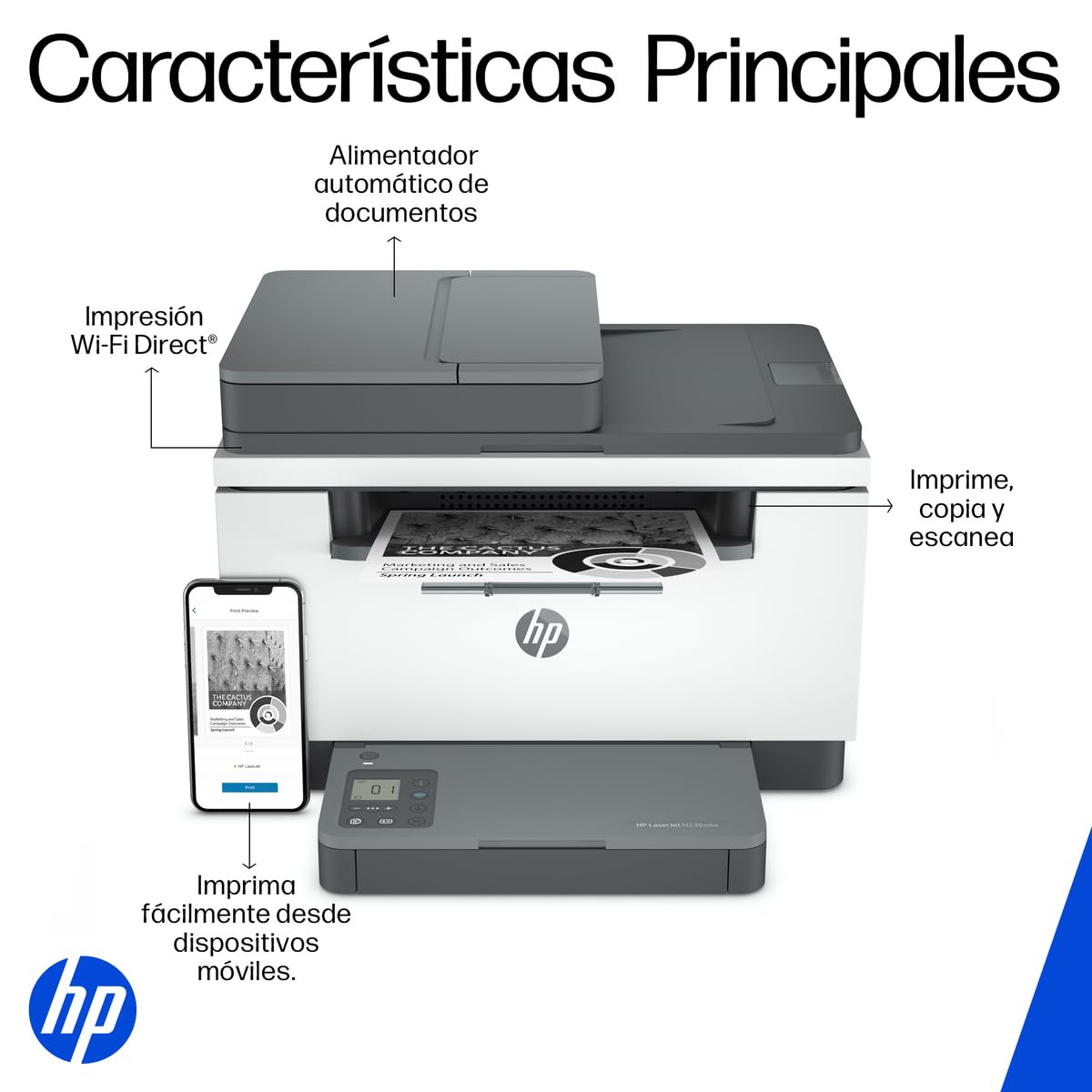 HP Impresora Multifuncioal LaserJet M236sdw, Blanco y Negro, Impresora para Pequeñas oficinas, Impresión, Copia, Escaneado, Impresión a Dos Caras (9YG09A)