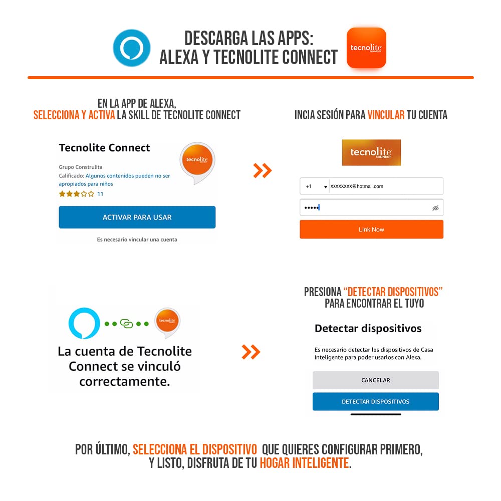 Tecnolite Connect - Paquete 3 Focos Inteligentes Luz Blanca WiFi y Bluetooth, Comp. Alexa, App Connect, Glow Smart, Iluminación blanca, cálida, fría, Iluminación Interior