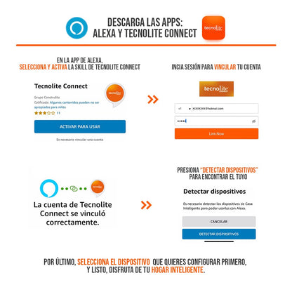 Tecnolite Connect - Paquete 3 Focos Inteligentes Luz Blanca WiFi y Bluetooth, Comp. Alexa, App Connect, Glow Smart, Iluminación blanca, cálida, fría, Iluminación Interior