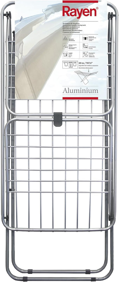 Rayen Tendedero Plegable con Alas 19 m, 177 x 54 x 107 cm, Secador de Ropa de Acero para Interior y Exterior, Antideslizante con Sistema de Bloqueo, Gris y Blanco