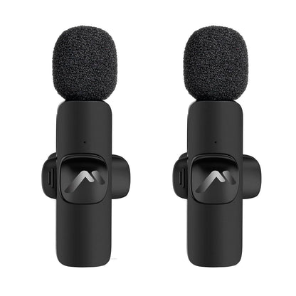 Mitzu Kit MICROFONOS LAVALIER para Todo Tipo DE Contenido DE Medios con REDUCCIÓN DE Ruido DSP/Wireless/Receptor Tipo C/USB/Lightning Negros