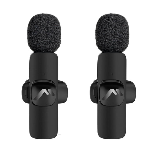 Mitzu Kit MICROFONOS LAVALIER para Todo Tipo DE Contenido DE Medios con REDUCCIÓN DE Ruido DSP/Wireless/Receptor Tipo C/USB/Lightning Negros