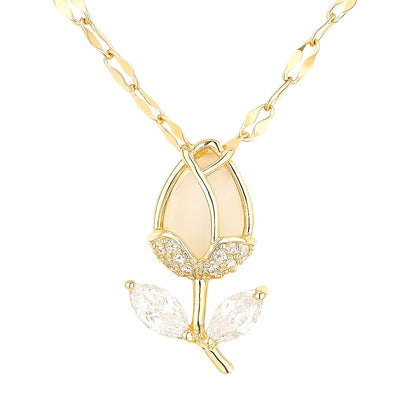 XYPHIELLE Juego de 3 Piezas de Tulipán para Mujer: Collar con Dije, Pulsera y Aretes Bañado en Oro - Joyería Elegante Versátil