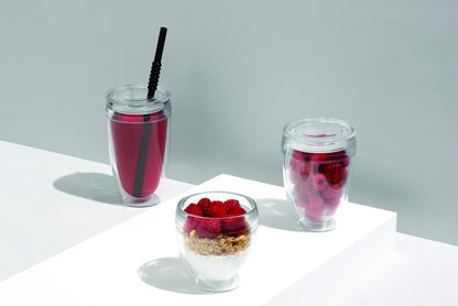 Bodum Vaso de doble pared irrompible con tapa, 2 unidades, Transparente, 10 oz, 1