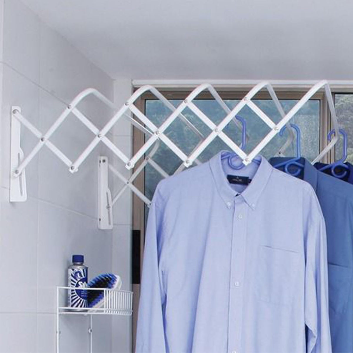 Tendedero de Pared Extensible Tipo Acordeón, Plegable y Compacto, Blanco, Ideal para Interiores y Exteriores, 80 cm