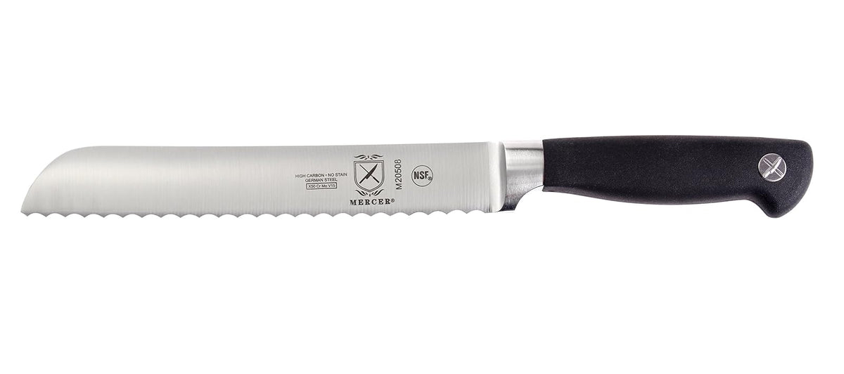 Mercer Culinary Genesis Juego de bloque con 6 cuchillos forjados, Bloque de madera con vidrio templado, Negro/Acero, 15" x 4" x 10", 1, 1