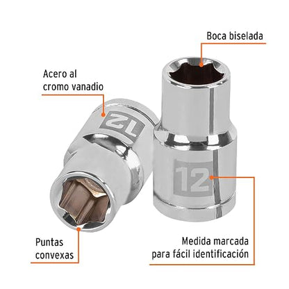 Truper D-1212-M, Dado de 6 puntas, cuadro 1/2" de 12mm