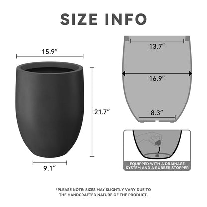 Kante - Maceta Alta Negra bruñida de 21.5 Pulgadas de Alto, Maceta Decorativa Grande para Interiores con Orificio de Drenaje y tapón de Goma, Estilo Redondo Moderno para el hogar y el Patio