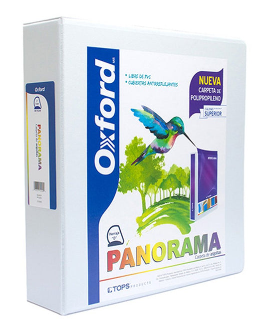 Oxford PP10204 Carpeta de Argollas Panorama Tamaño Carta con Polipropileno, Herraje "D" de 2", Color Blanca