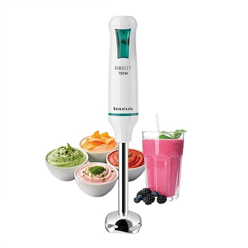 TAURUS ROBOT 750 INOX | Batidora de Inmersión 750 W | Caña de Acero Inoxidable Desmontable | Turbo Rotation System | Control de Pulso | Ideal para Papillas, Salsas y Batidos Familiares