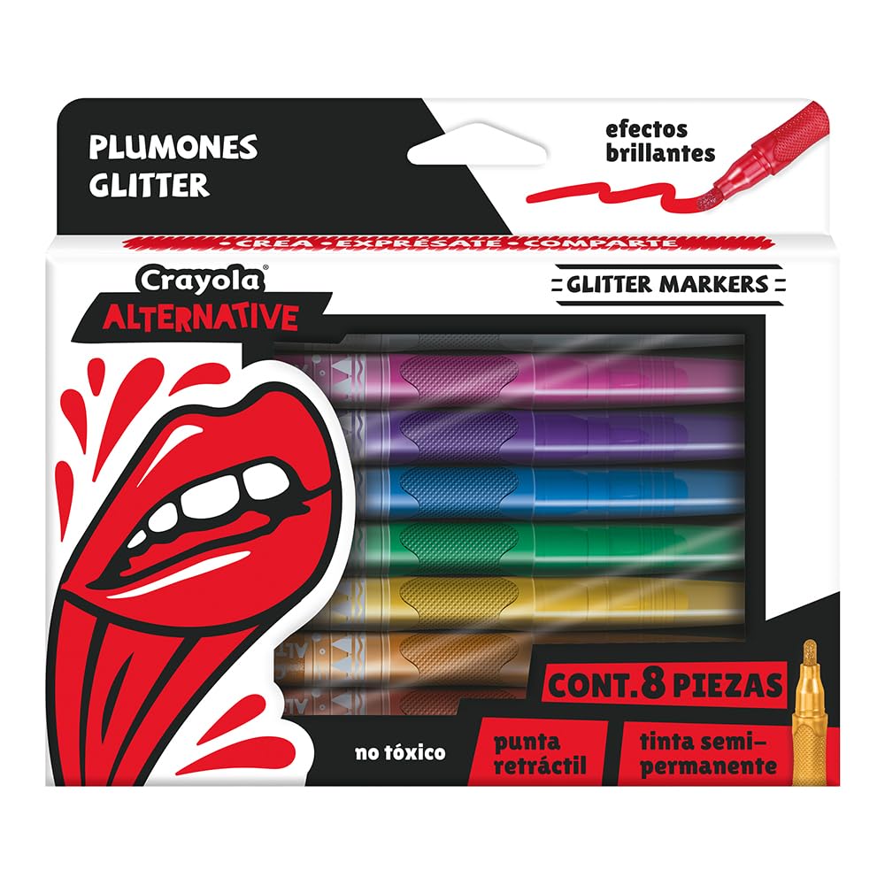 Crayola Plumones Glitter + Plumones Delgados Lavables, 20 Piezas - Plumones