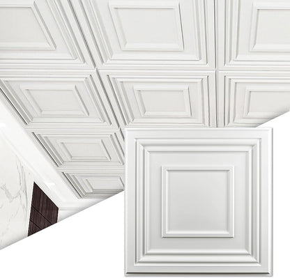 Art3d - Azulejos de techo caídos de 24 x 24 pulgadas (paquete de 12, 48 pies cuadrados) - Azulejos de techo de PVC de 2 x 2 pies, paneles decorativos de techo para cocina, sala de estar, oficina y