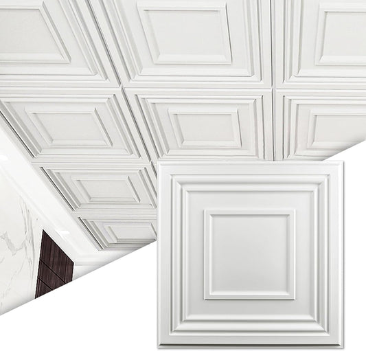 Art3d - Azulejos de techo caídos de 24 x 24 pulgadas (paquete de 12, 48 pies cuadrados) - Azulejos de techo de PVC de 2 x 2 pies, paneles decorativos de techo para cocina, sala de estar, oficina y