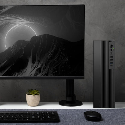 AC-943086 Gabinete Mini Torre Slim Onex GS450/Max MB Micro ATX/Fuente Flex 400 W/8 L/2x USB 2.0 + 1 USB 3.0 + 1x USB Tipo C 3.0 + 1 Mic + 1x Audio/Lector de tarjetas SD/Full Metalico/Elite Negro