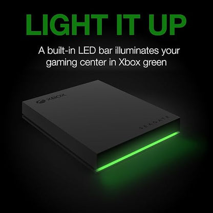 Seagate Disco Duro Externo portátil para Xbox 4 TB – USB 3.2 Gen 1, Negro con Barra LED Verde incorporada, Certificado Xbox, Servicios de Rescate de 3 años (STKX4000402)