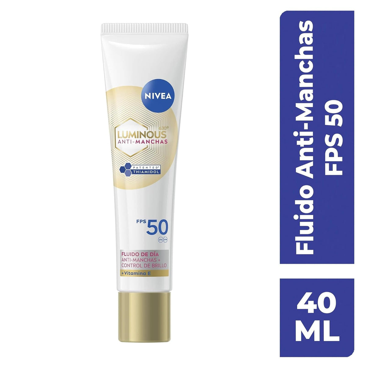 NIVEA Cellular LUMINOUS630 Anti-manchas Fluido Facial Aclarador de Piel FPS50 (40 ml), Enriquecido Con Ácido Hialurónico y Vitamina E para una Piel Luminosa sin manchas por Edad, Solares ni Hormonales