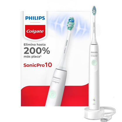 Philips Colgate Cepillo de Dientes Eléctrico SonicPro 10 Recargable | Tecnología sónica, remueve 200% más Placa, batería con larga duración, Ideal para Buena higiene bucal