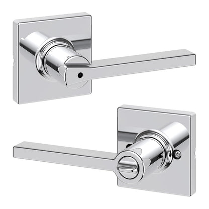 Kwikset Casey - Manija de puerta interior de privacidad con cerradura, palanca de puerta para baño y recámara, cerradura giratoria reversible de cromo pulido sin llave