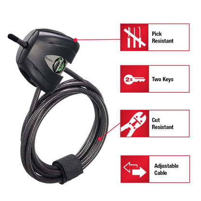 Master Lock 8417T - Candado de cable de acero Python negro con llaves, cámara de rastro antirrobo y cable de bloqueo de kayak, paquete de 2 unidades